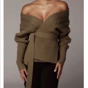 Olive Armali Cable Sweater Top - Medium